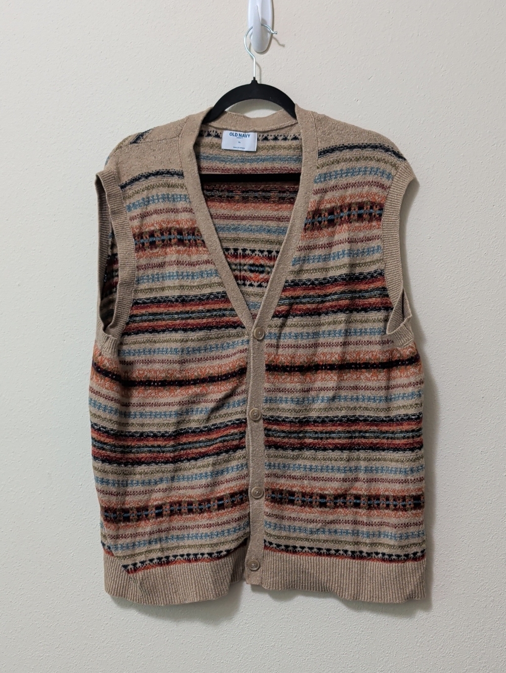 Old Navy Beige Striped Knit Button-Front Vest